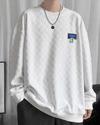 Plaid Jacquard Crewneck Sweatshirt - White, L image