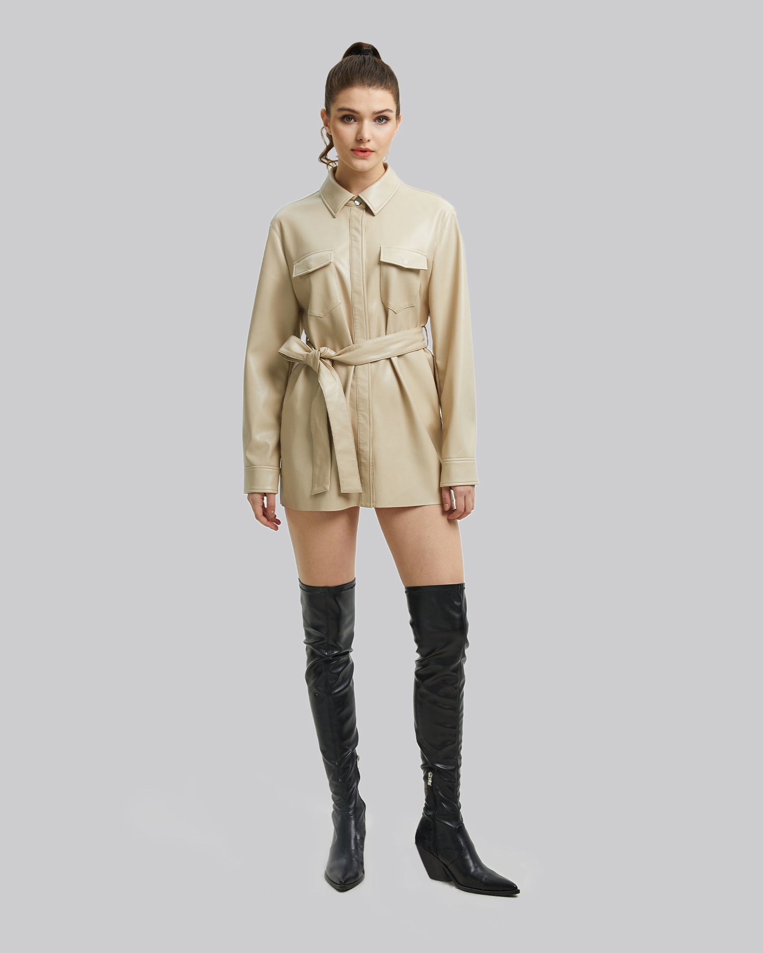 Pristine Faux-Leather Shirt - Ecru White, S image