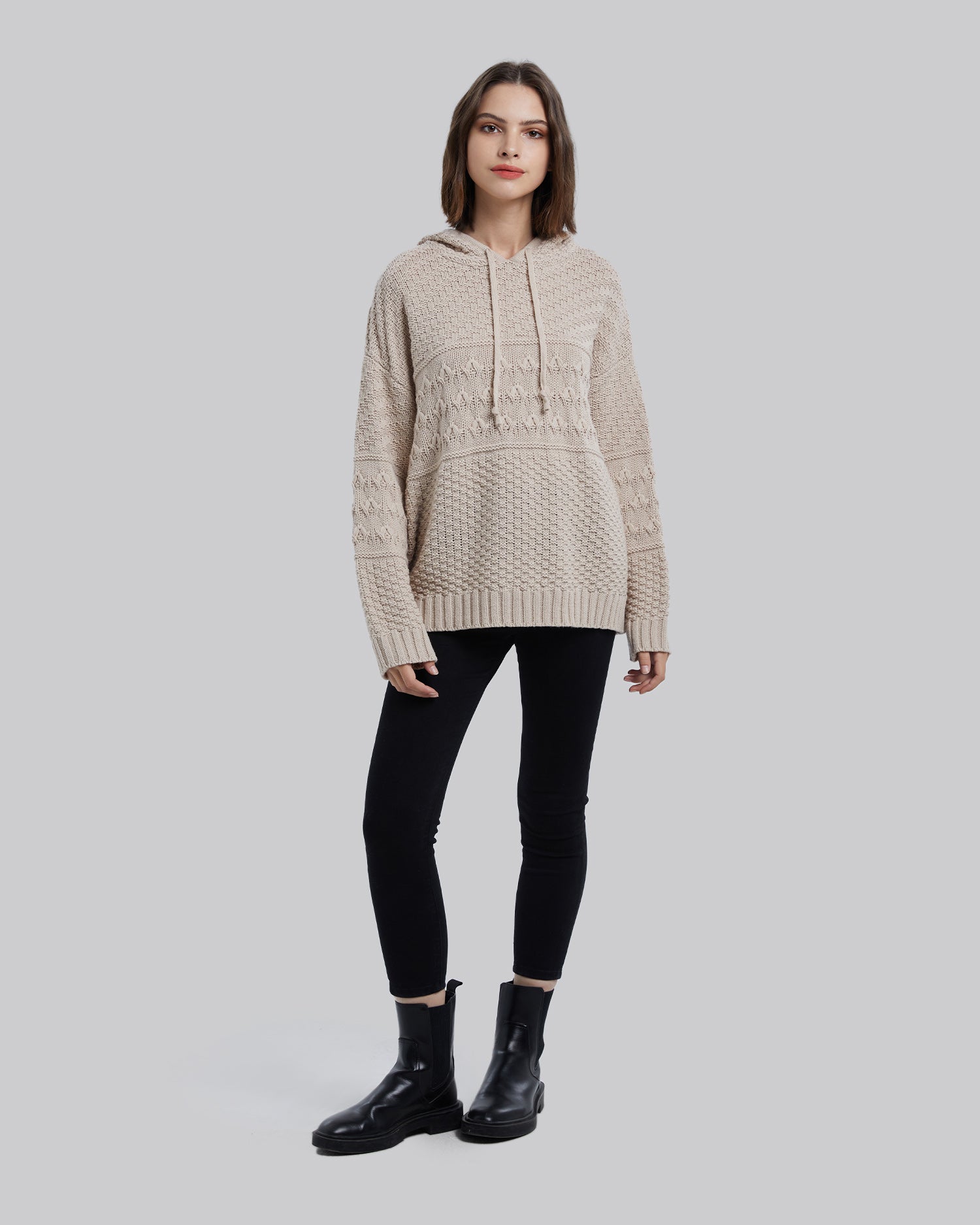 Knit Hooded Sweater - Coffee, L image