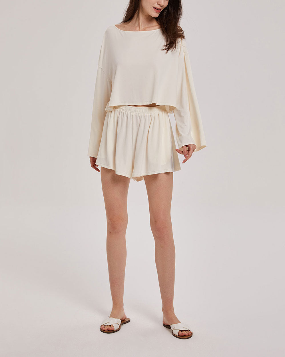 Modal Top & Shorts PJ Set - Ivory, M image