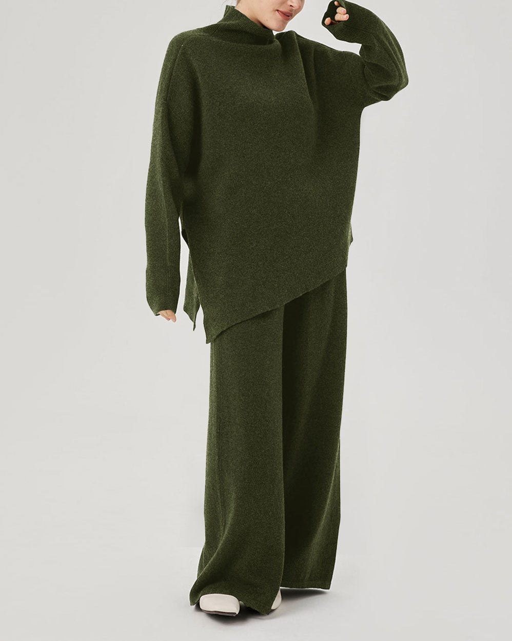 Wool Slant Cut Lounge Set - Army Green, XS image