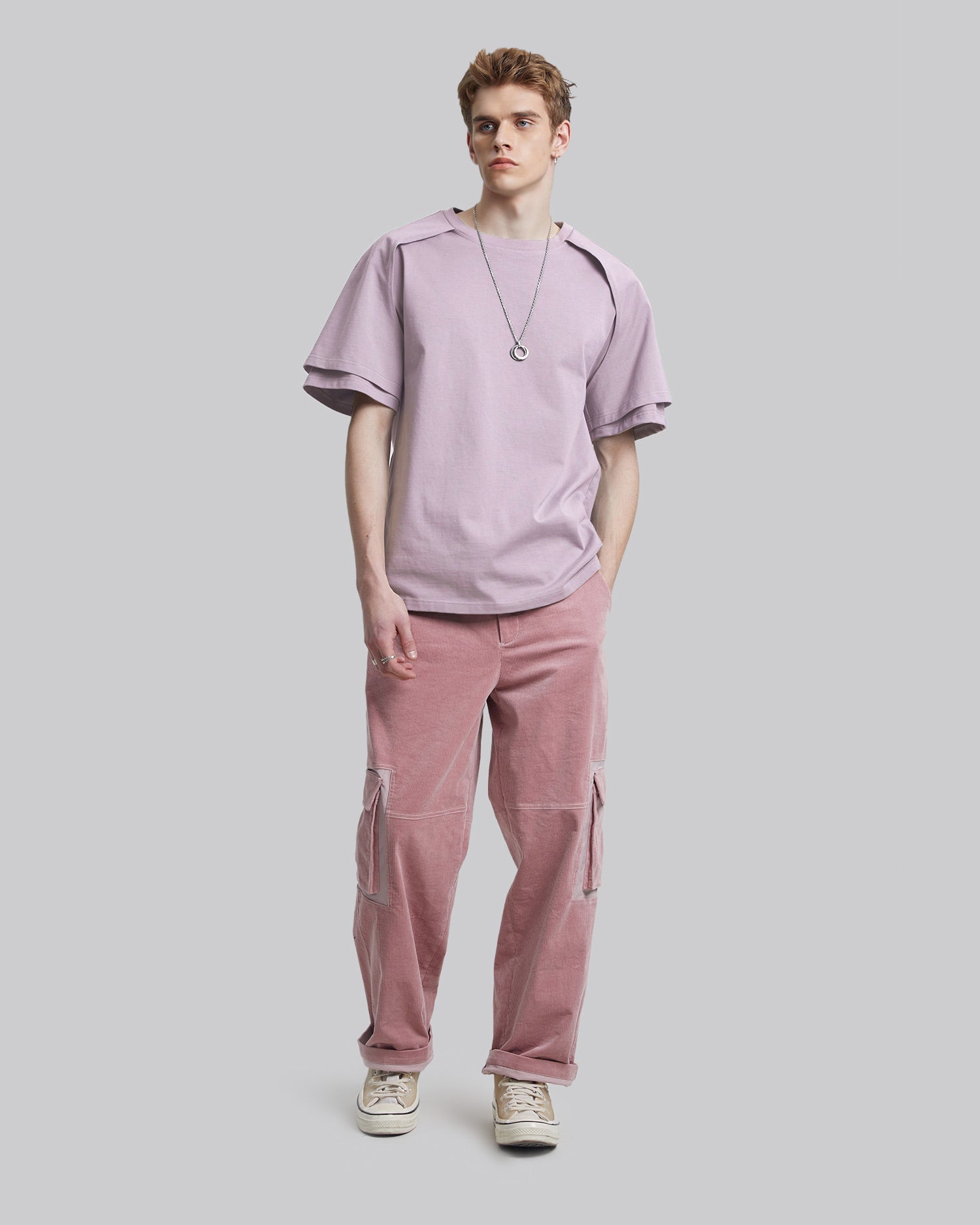 Faux Double-Layered T-Shirt - Purple, M image