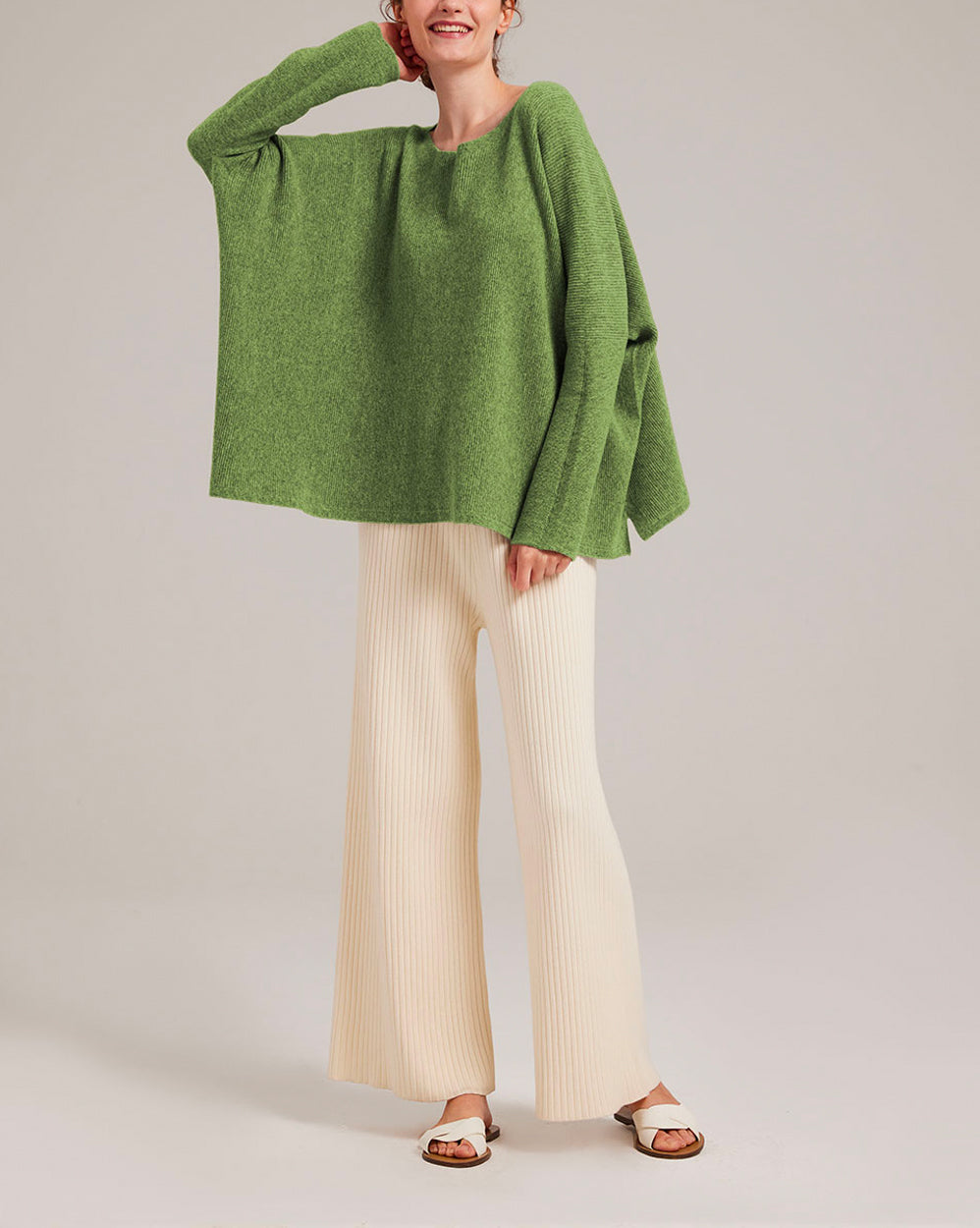 Pure Cashmere Batwing Sleeve Crew Sweater - Emerald Green, XL image