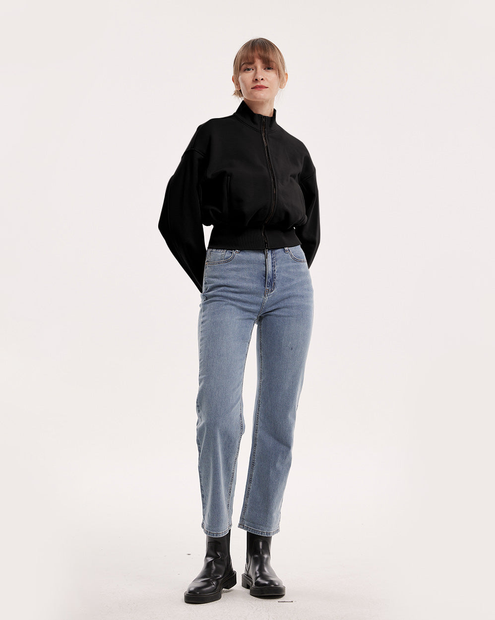 High-Neck Bomber Jacket - Black, S image