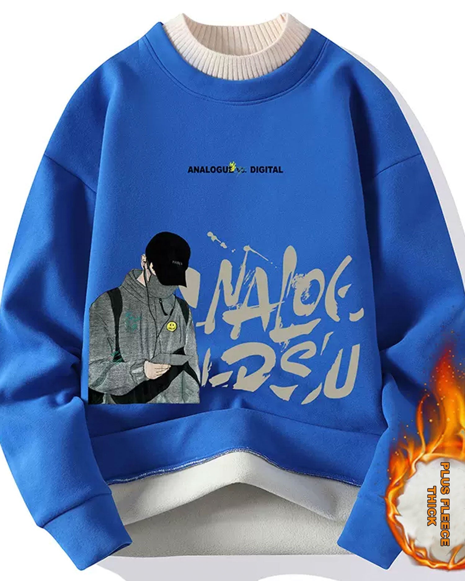 Layered Neck Cotton Pullover - Azure, XL image