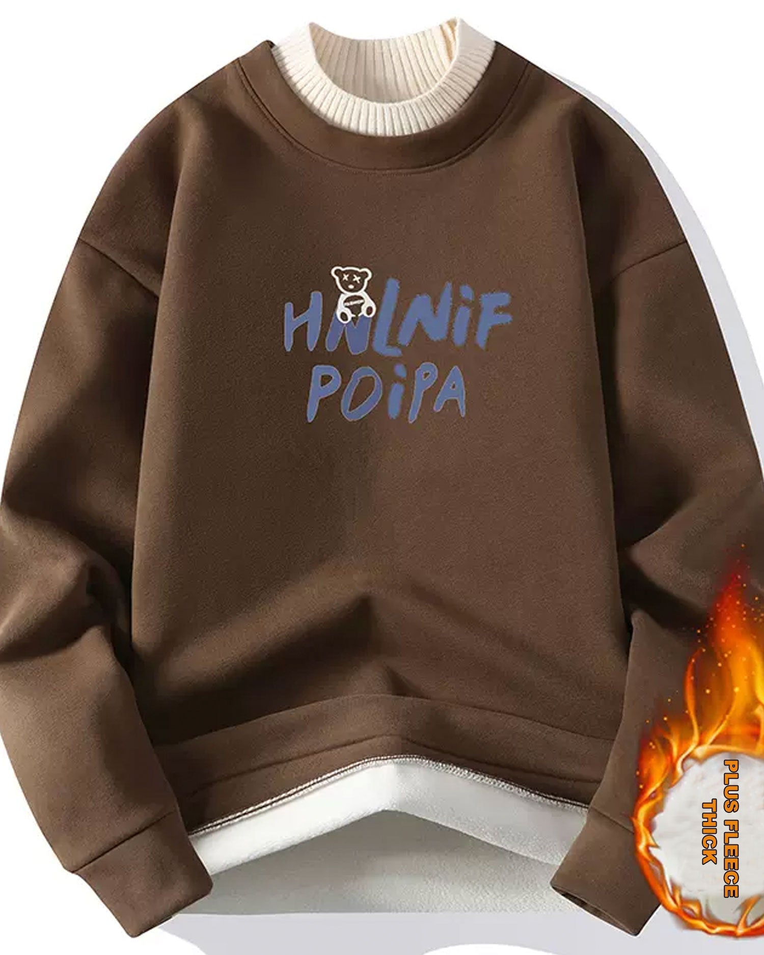 Layered Neck Cotton Pullover - Saddle Brown, L image