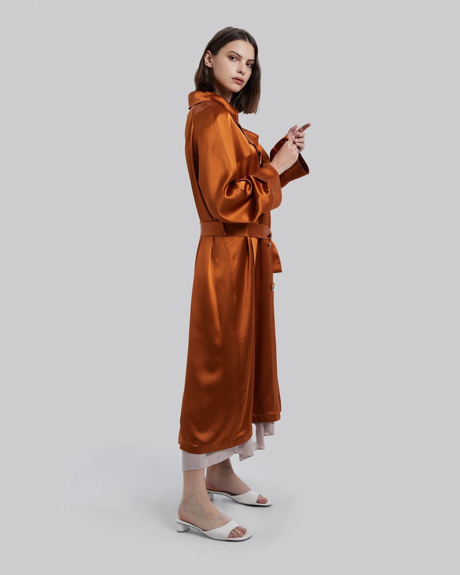 Draped Double-Breasted Trench Coat image 4