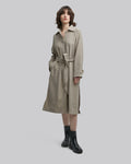 Belted Side Slit Long Shirt Dress - Brown, S image