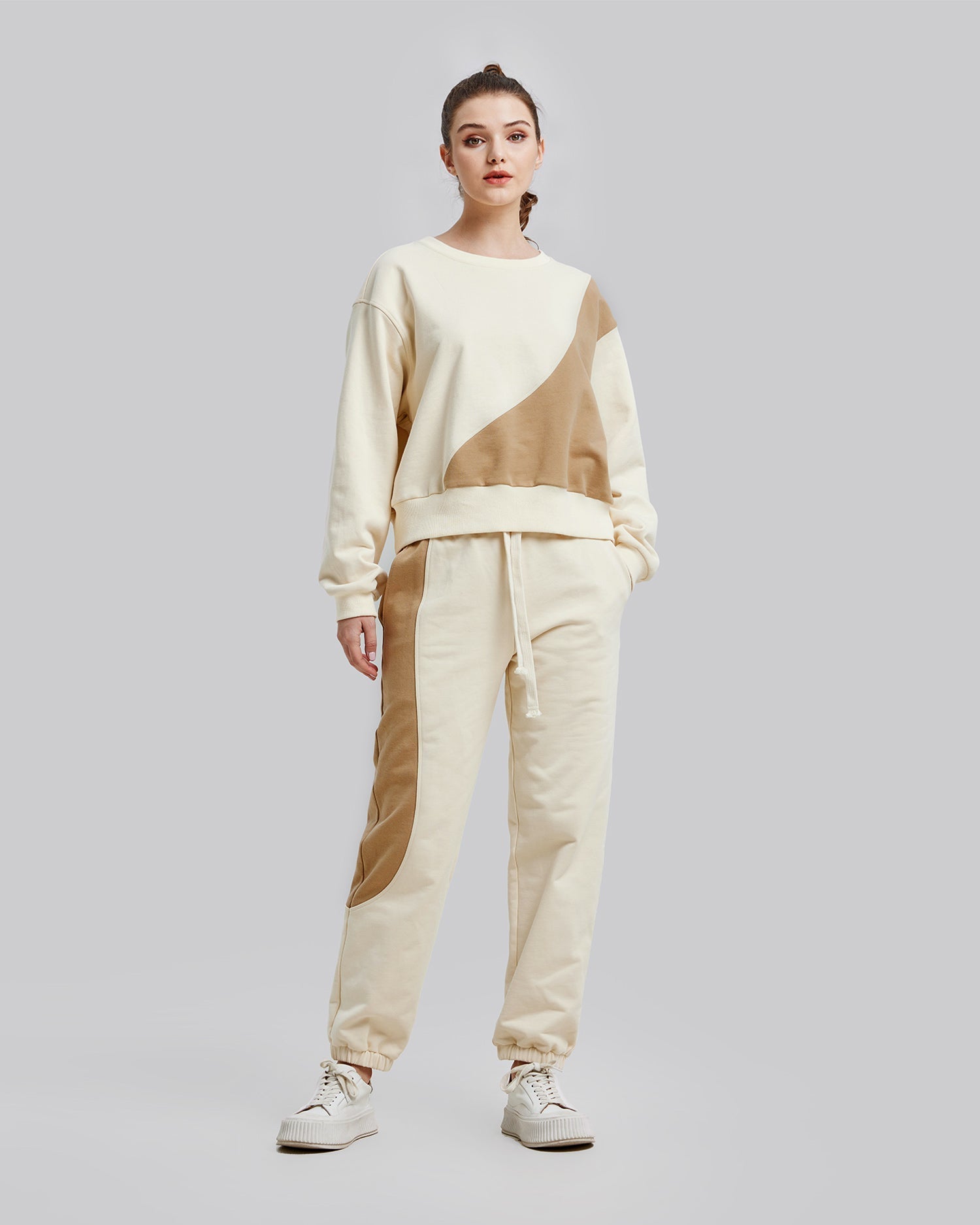 Diagonal Crewneck Sweatshirt - Cream, S image