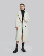 Slim-Fit Long Wool Coat - Cream, S image