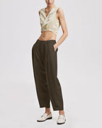 Linen Tapered Pants - Taupe, L image