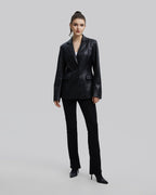 Faux-Leather Long Jacket - Black, M image