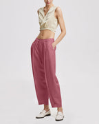 Linen Tapered Pants - Pink, L image