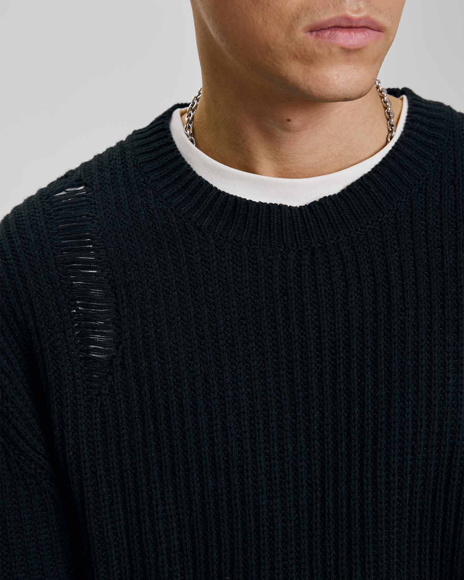 1 × Distressed Crewneck Sweater image 2