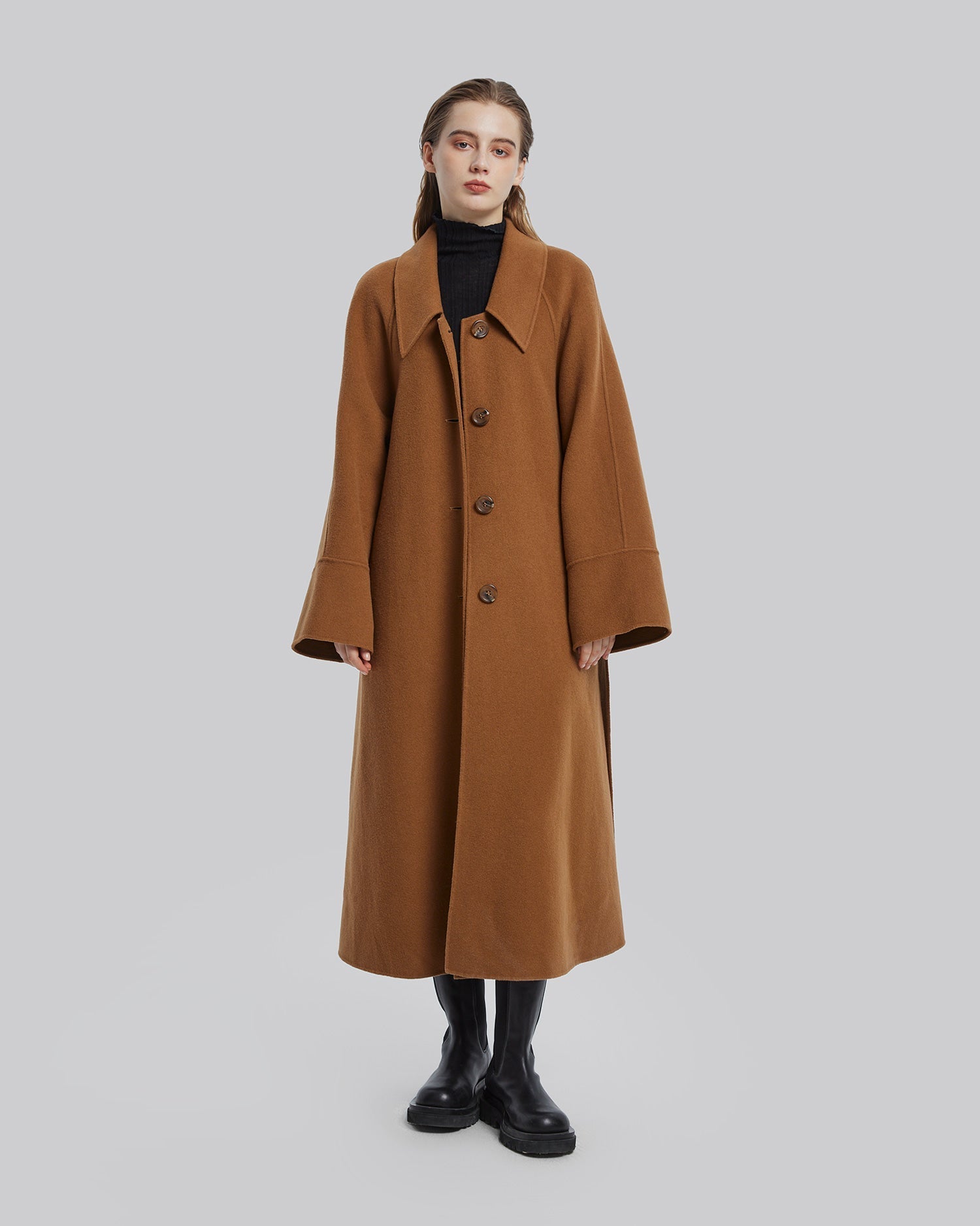 Cashmere Single Breasted Coat - Golden Brown, L image