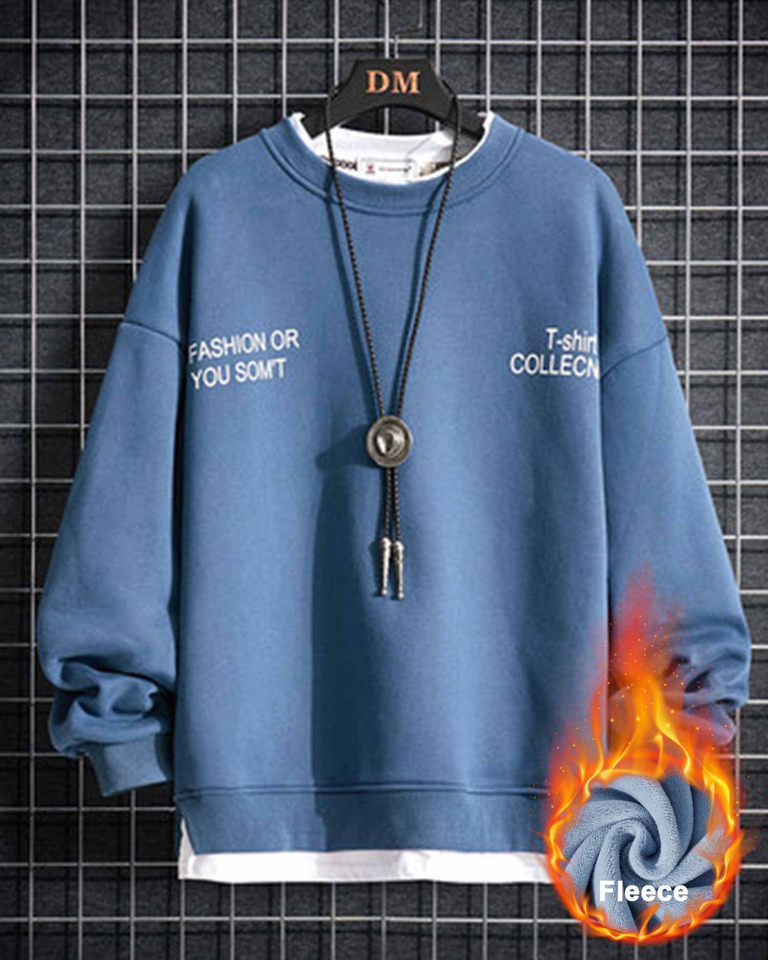 Fake Two-Piece Crew Sweatshirt - Sky, 4XL image