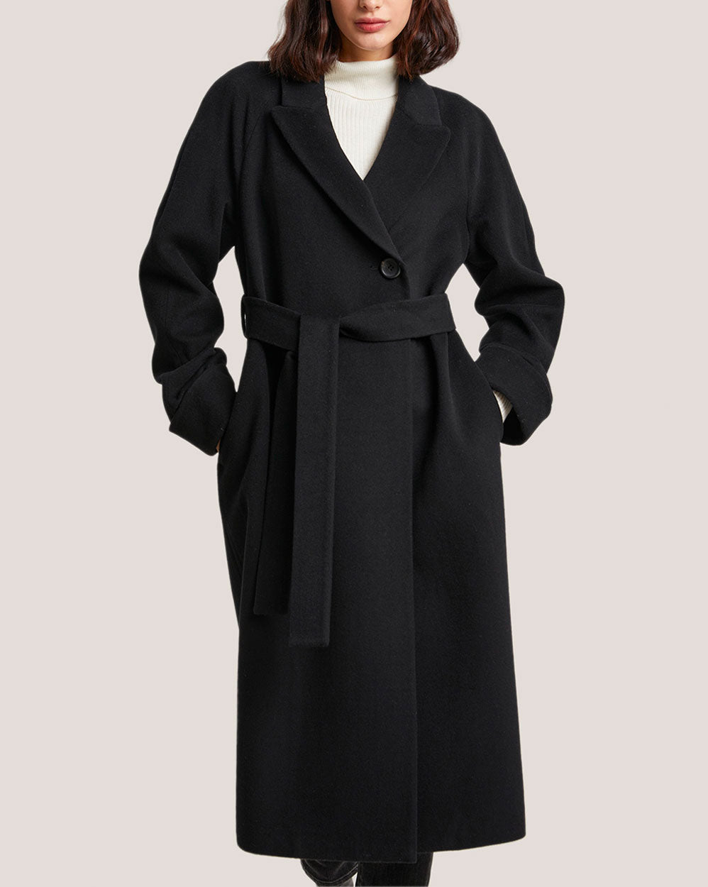 Belted One Button Long Wool Coat image 0