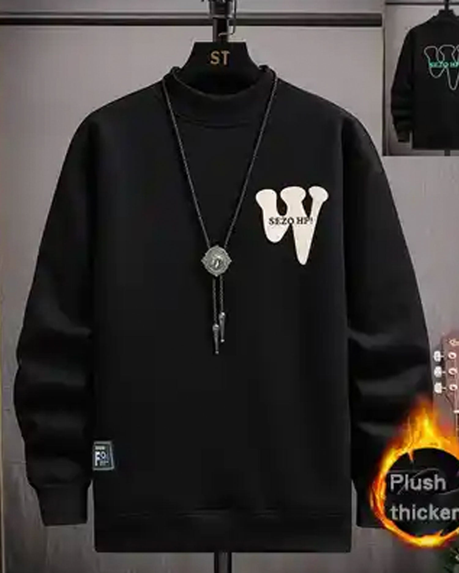 Layered Crewneck Letter Sweatshirt - Black, XXXL image