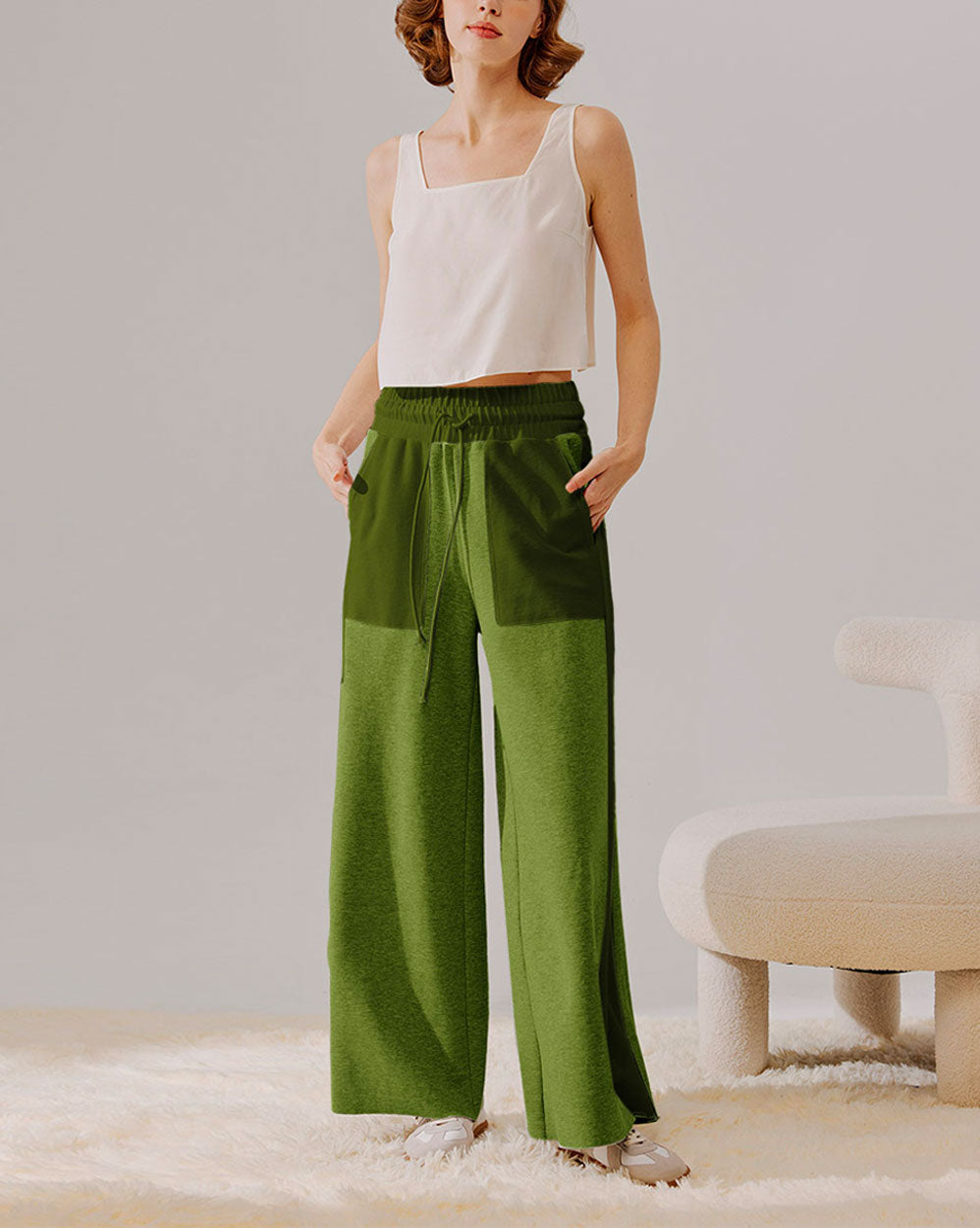 Drawstring Wide Leg Paneled Pants - Christi Pane, L image