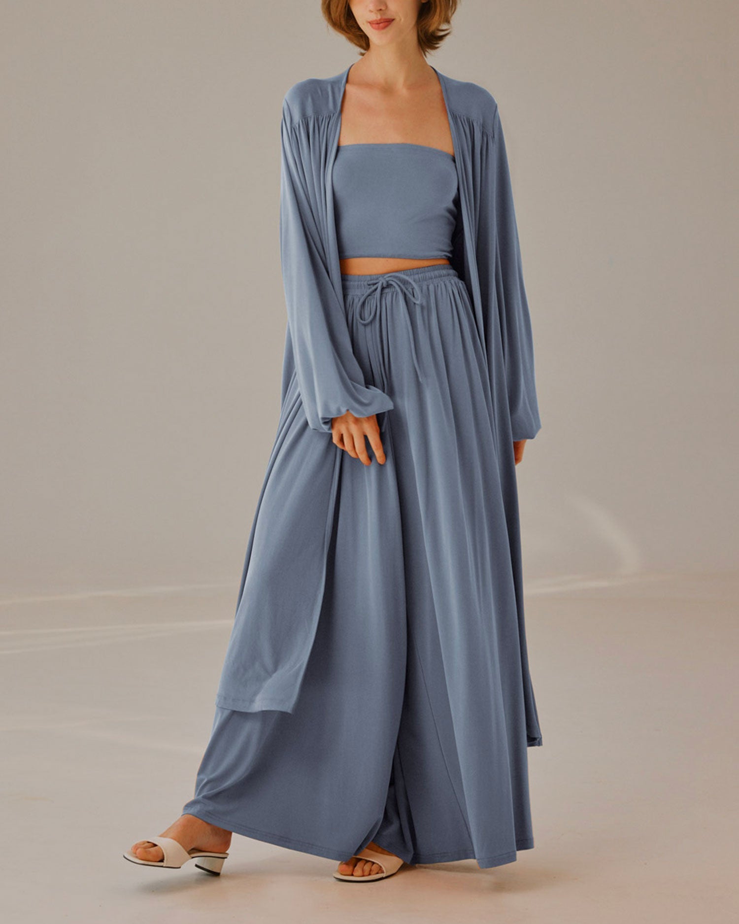 Maxi Pleated Cardigan - Dusty blue, XL image