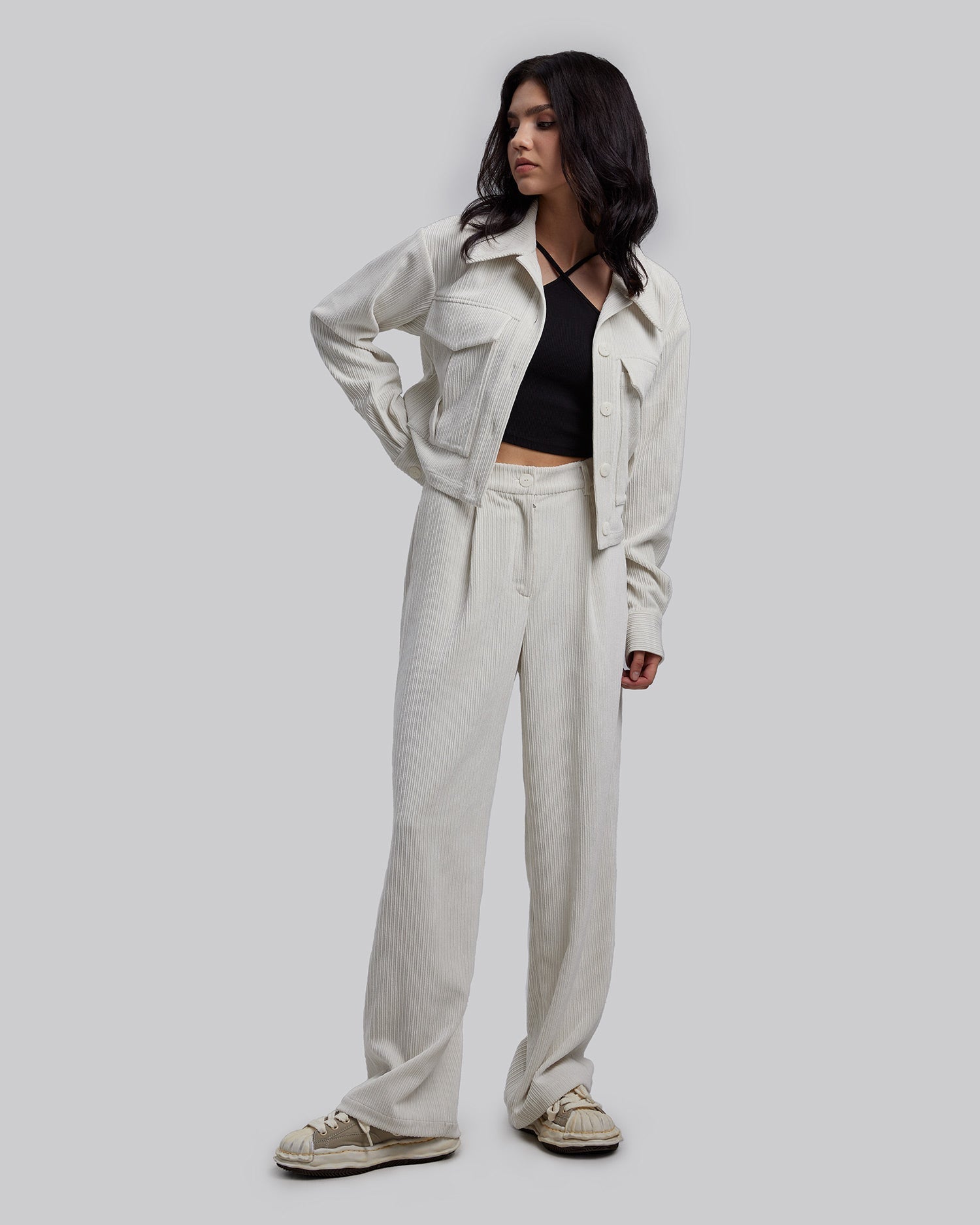 Straight &amp; Roomy Pants - Cream, S image