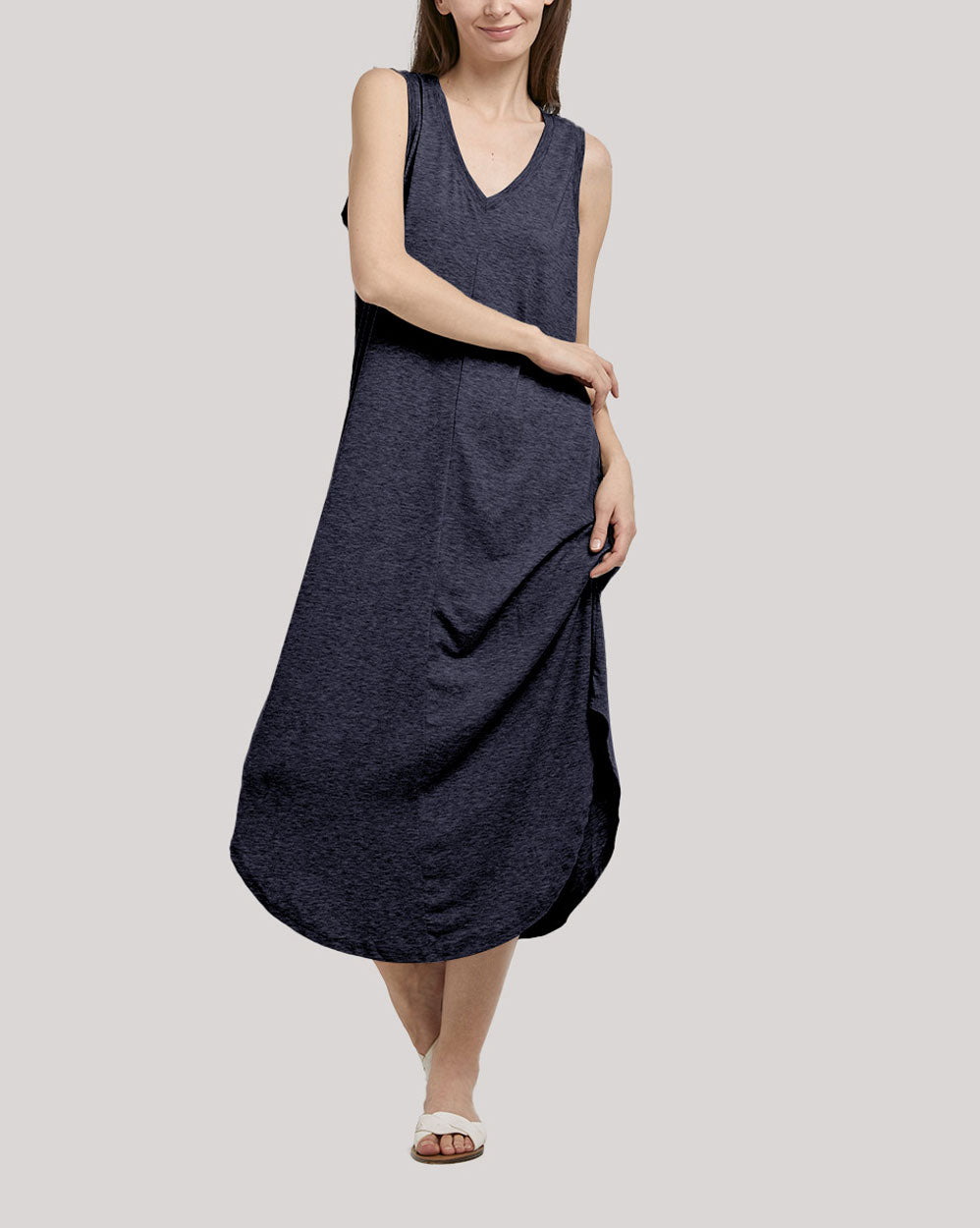 Curved Hem Tank Dress - Denim, L image