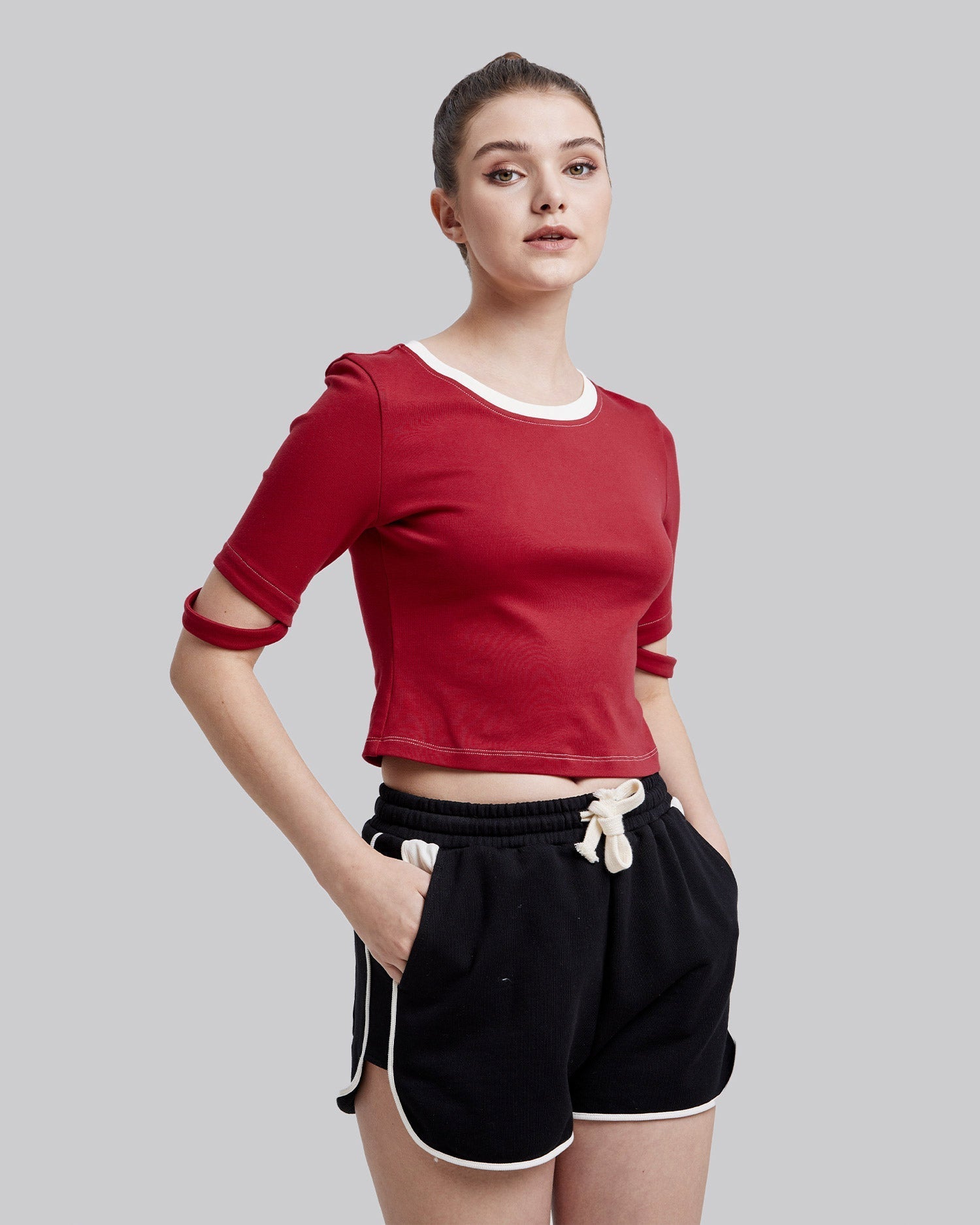 Unique Sleeve Crewneck Crop Top image 3