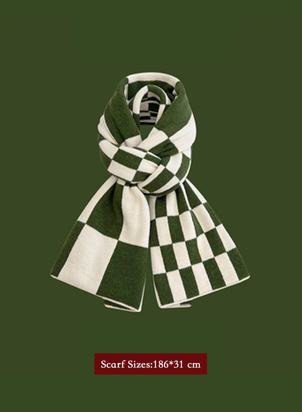 Winter Retro Warm Christmas Plaid Scarf - Olive, OS image