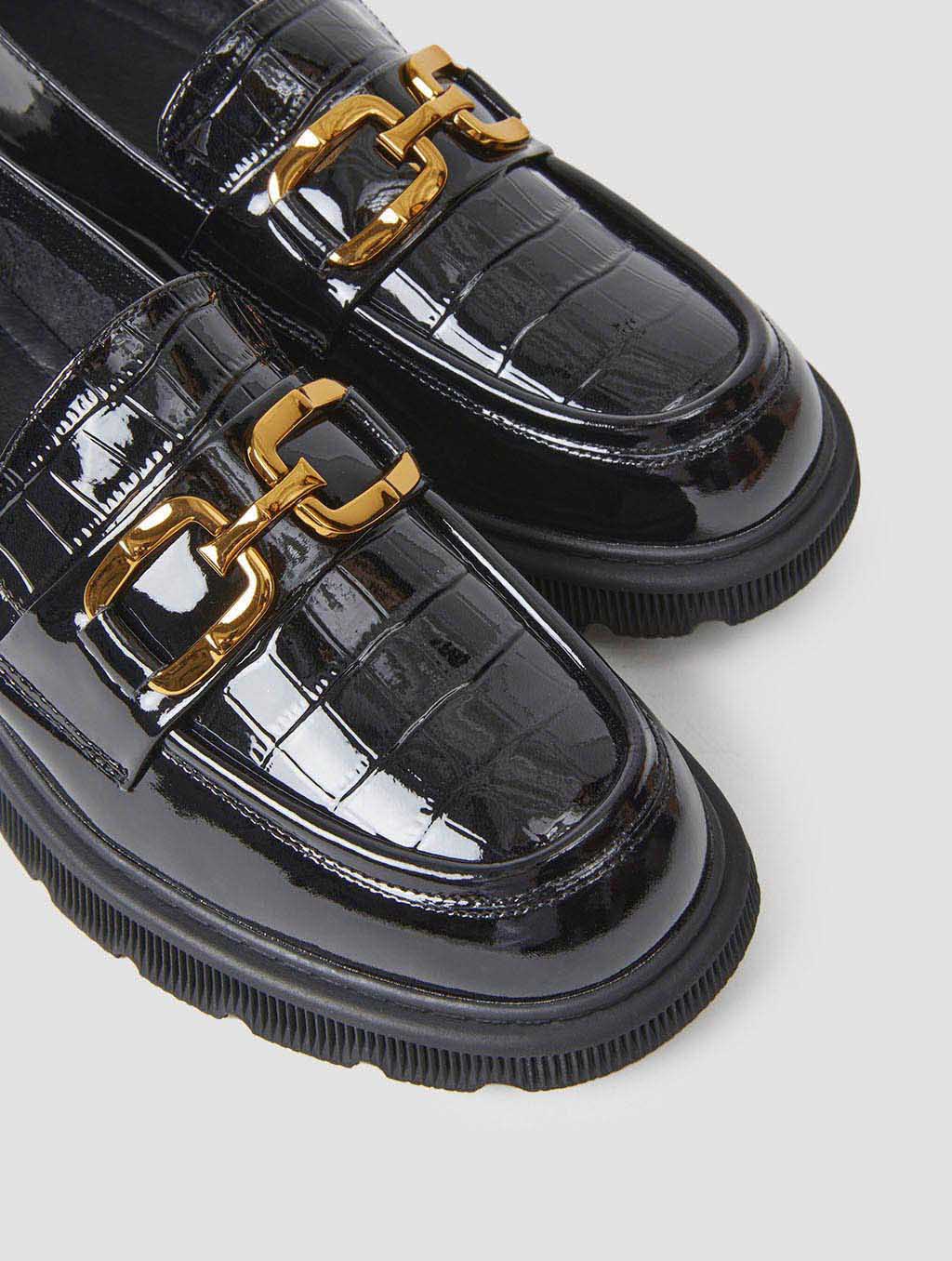 Croc-Effect Leather Platform Loafers image 4