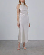 Sleeveless Cocktail Silk Maxi Dress - lvory, XXL image