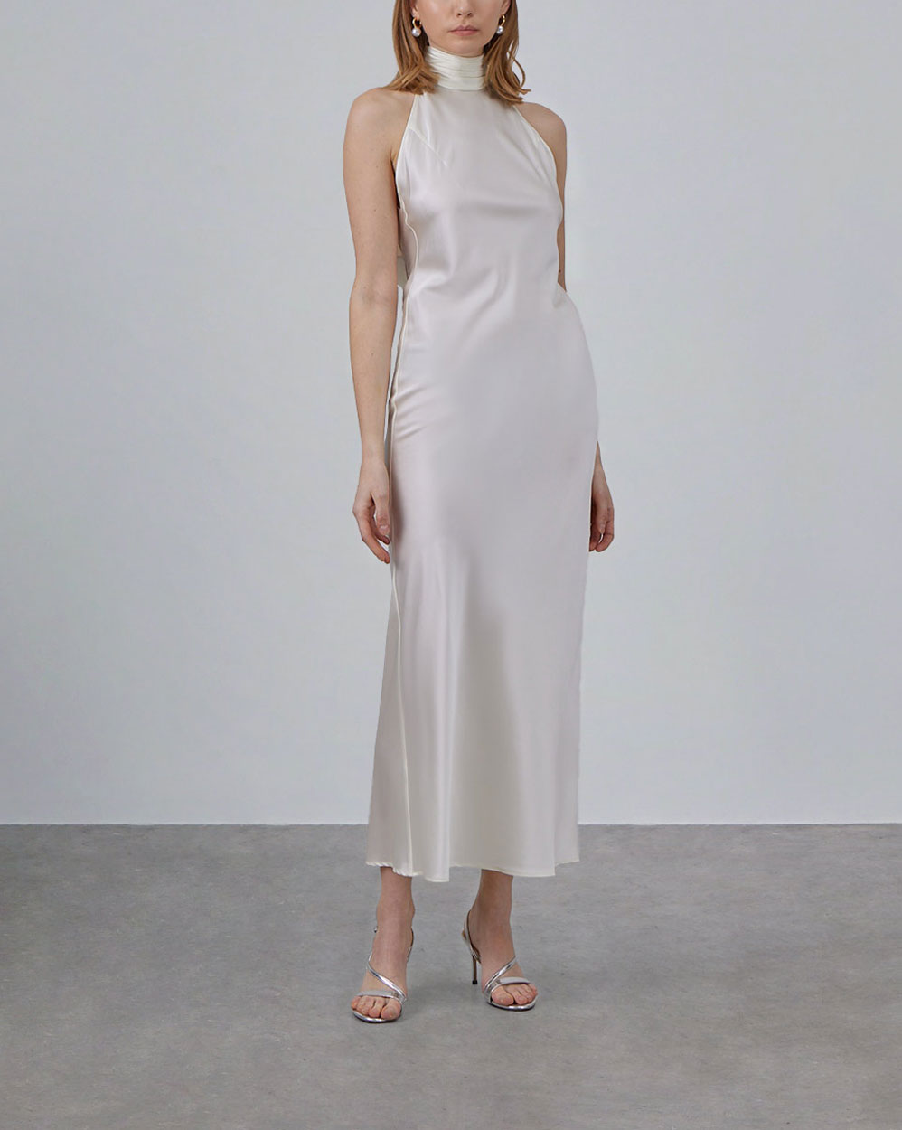 Sleeveless Cocktail Silk Maxi Dress - lvory, XXL image
