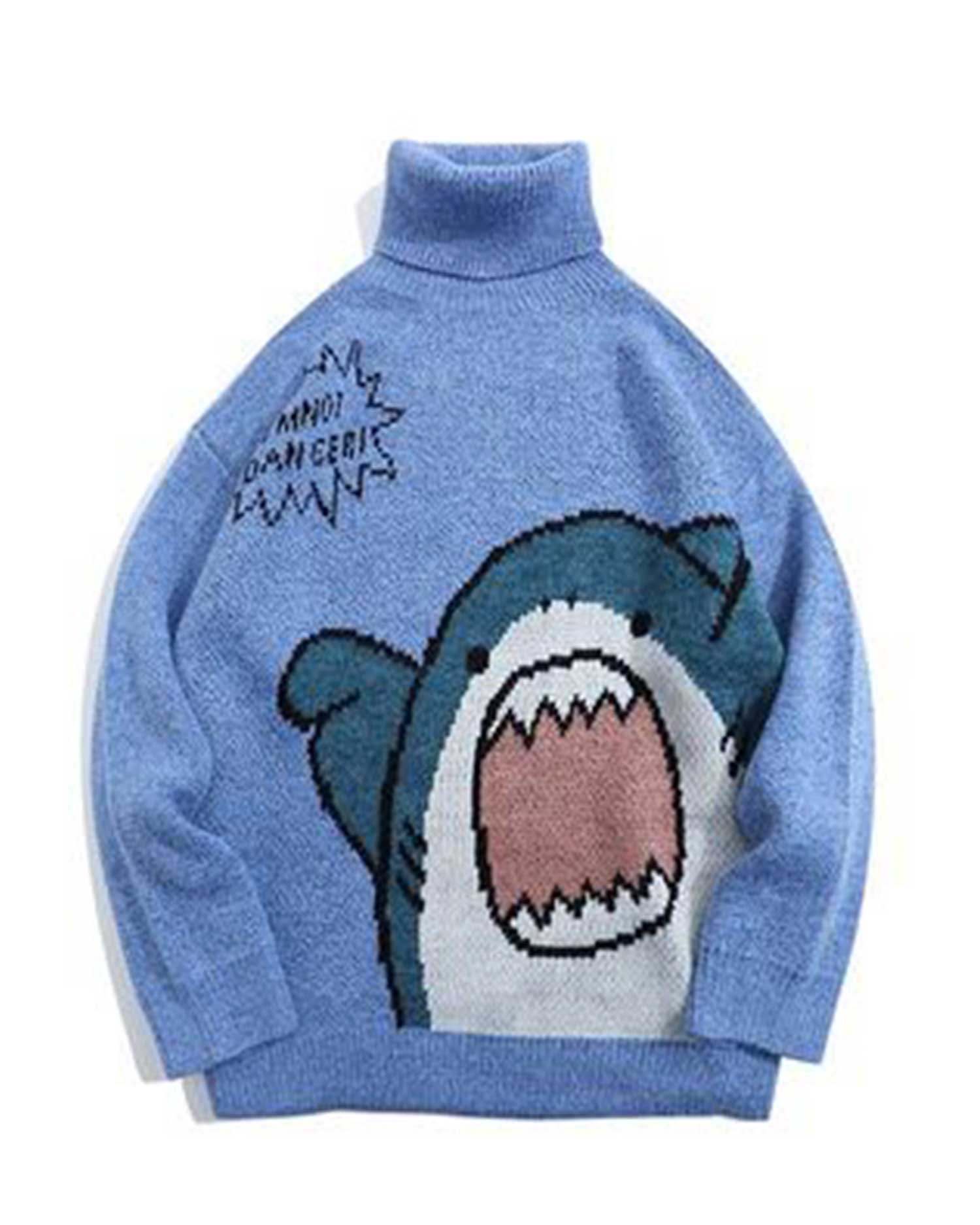 Knitted Crewneck Shark Jumper - Steel Blue, XXXL image