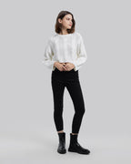 Cropped Cable Knit Sweater - White, S image