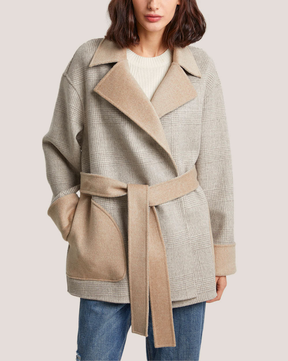Patchwork-Detail Two-Tone Reversible Wool Coat image 0