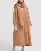 V Neck Maxi Length Wool Coat - Camel, M image