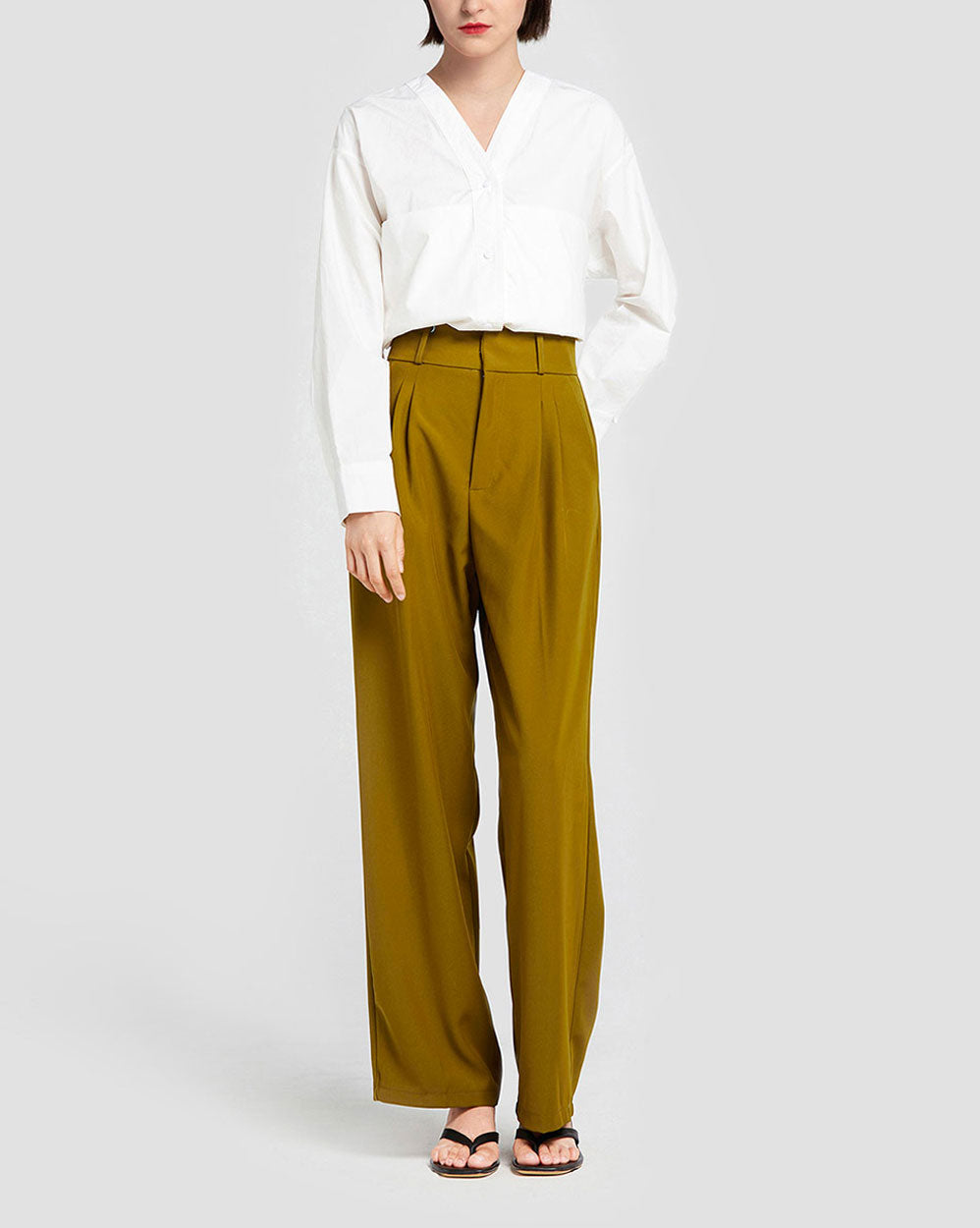 High Rise Wide Leg Pants - Dark Mustard, S image