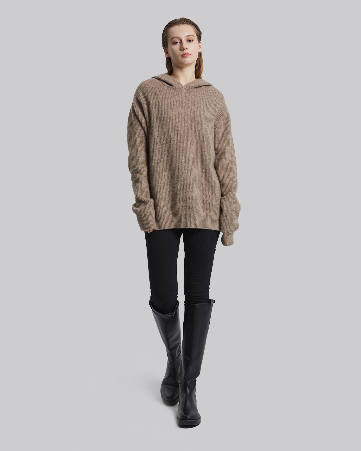 Knitted Cashmere Hoodie - Taupe, L image