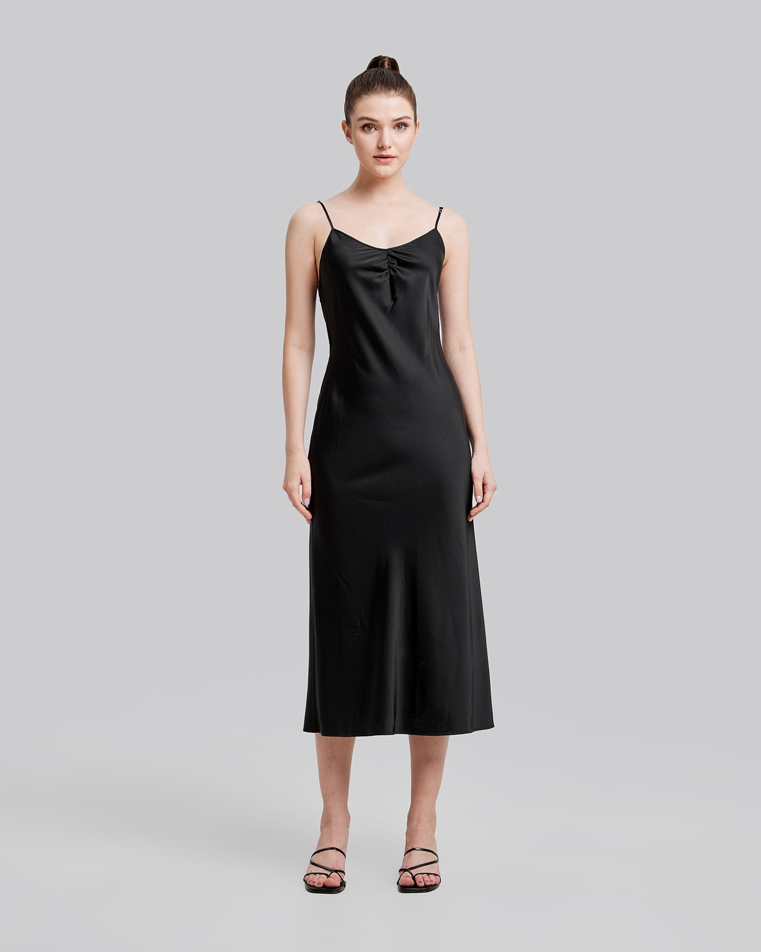 Elegant Strap Long Black Dress - Black, S image