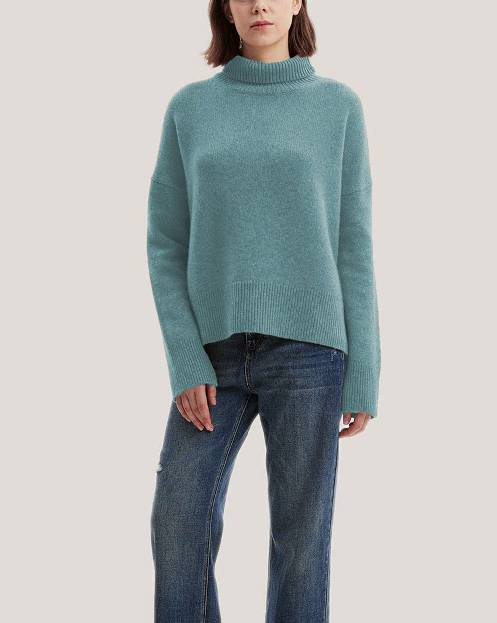 Turtleneck Wool-Yak Blend Sweater - Powder Blue, XL image
