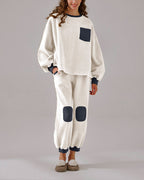 Fleece Color-Block Joggers - White, L image