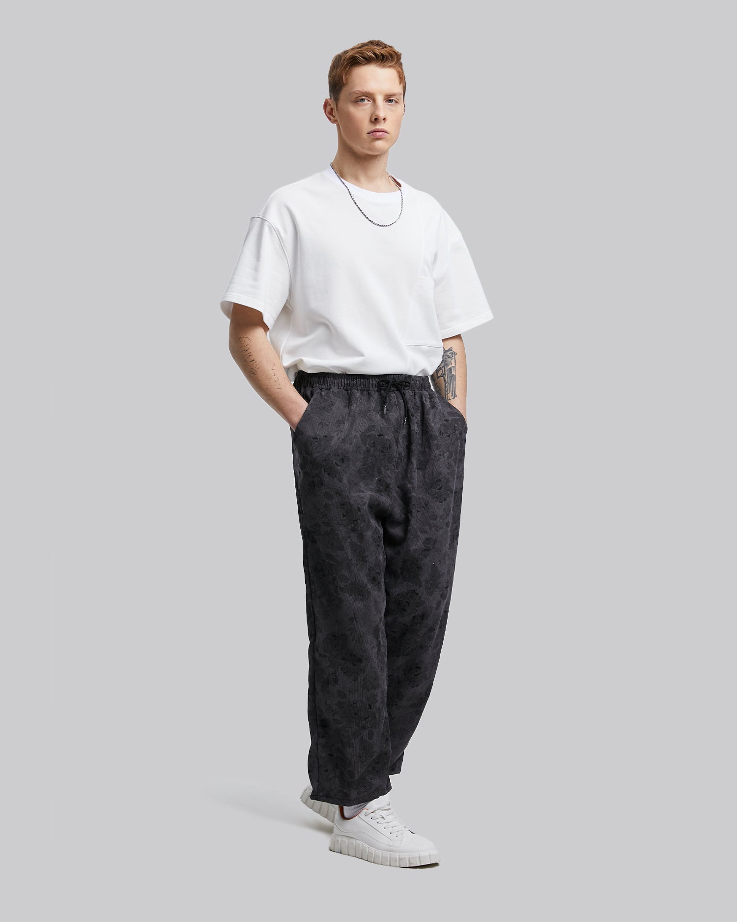 Floral Baggy Straight-Legs - Gray, S image