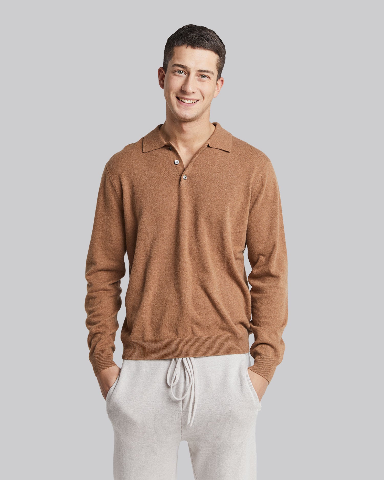 100% Cashmere Polo Sweater - Brown, L image