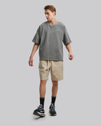 Stitch-Patterned Raw-Edge Tee - Grey, XL image