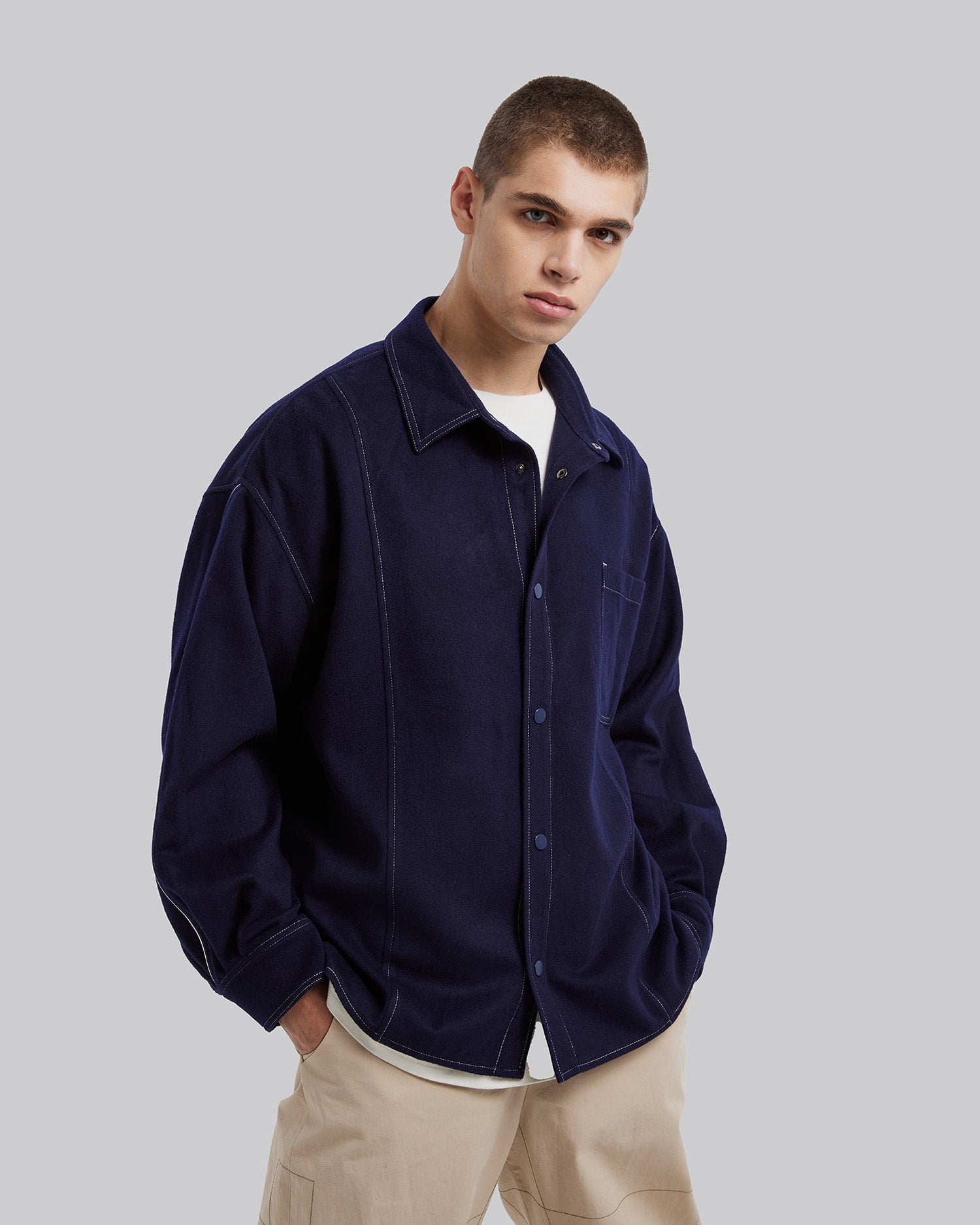 Blue Contrast Line Overshirt image 1