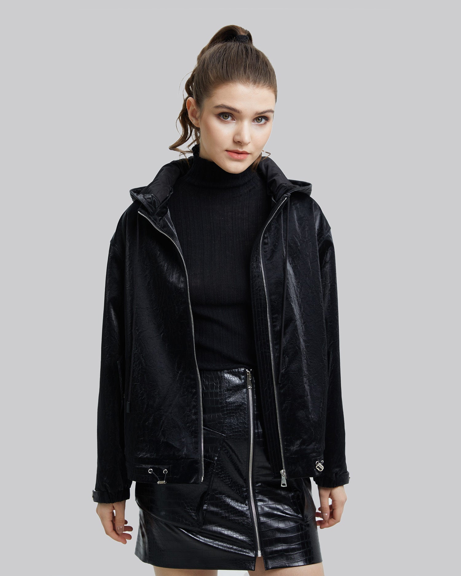 Sanded Faux-Leather Hooded Jacket image 4