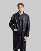 Multi-Pocket Leather-Like Long Coat image 1