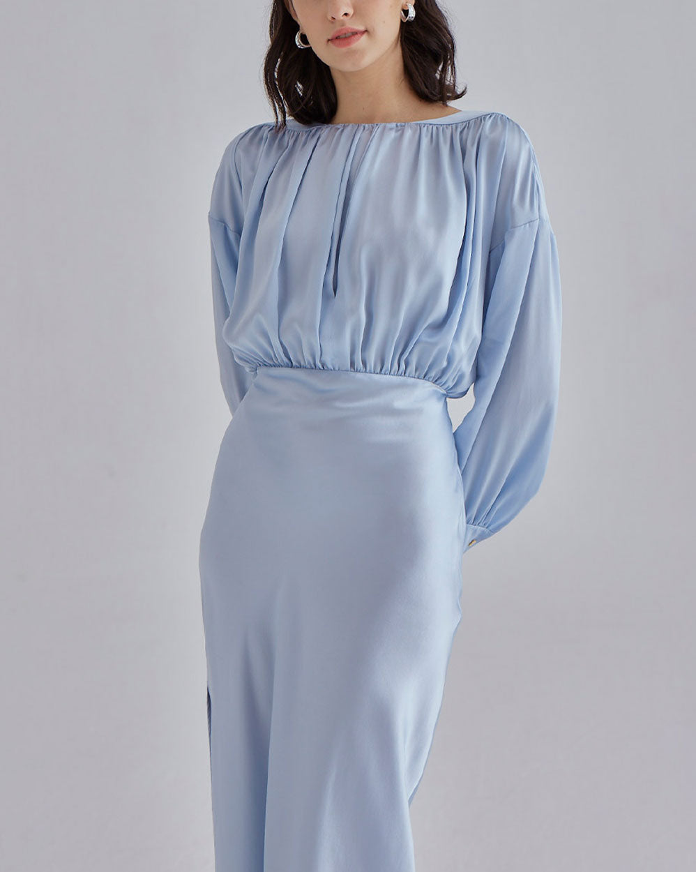 Elegant Side Slit Maxi Silk Dress image 3
