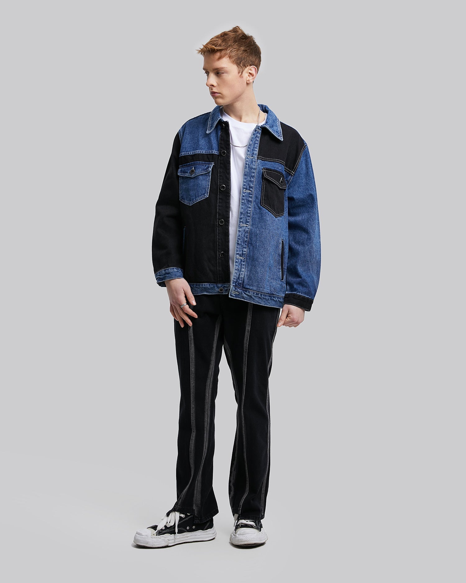 Two-Tone Patchwork Jacket - Blue, XXL image