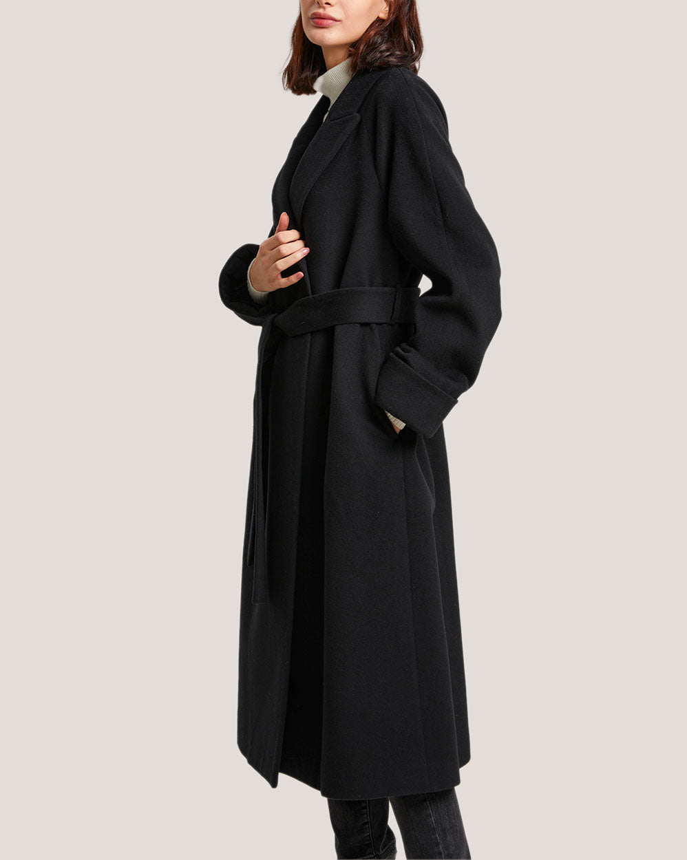 Belted One Button Long Wool Coat image 2