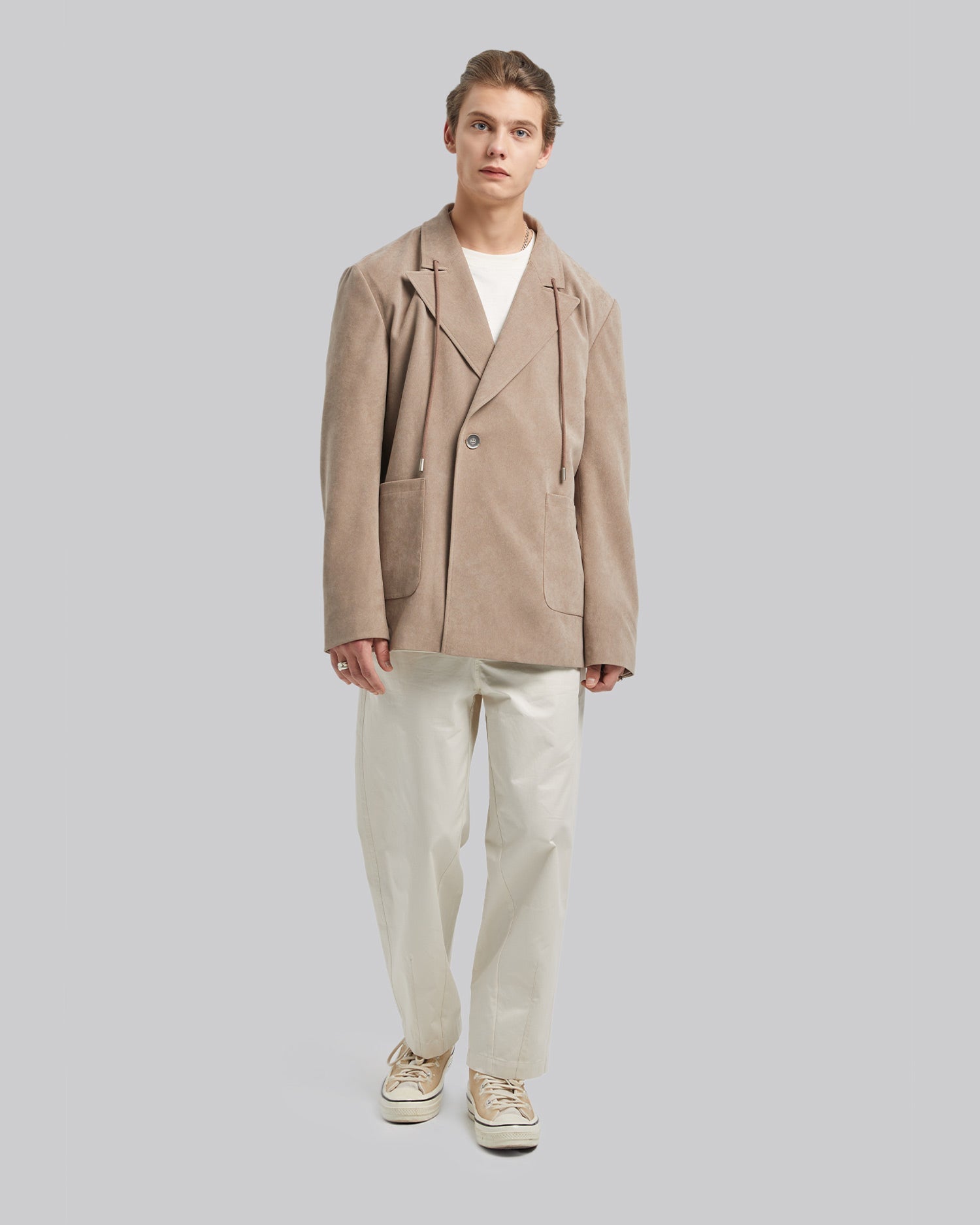 Corduroy Drawstring Blazer - Brown, M image